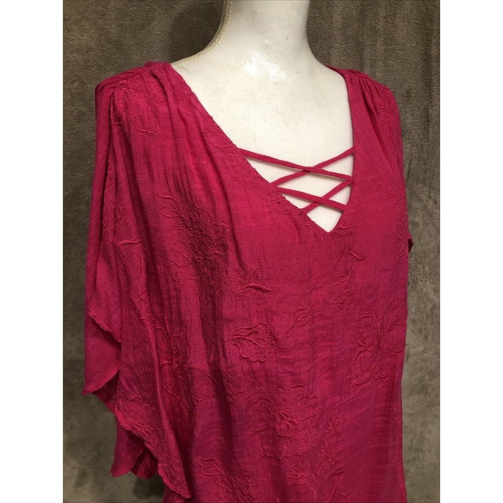 1X Plus Pink Floral Short Sleeve Top Blouse I N Studio #393